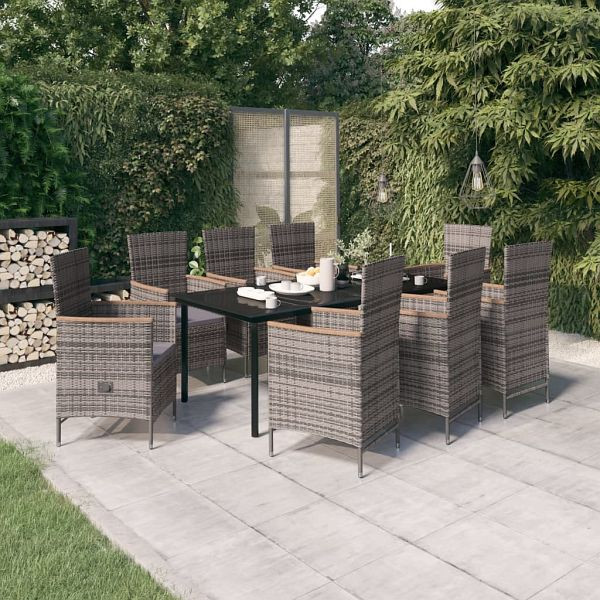 vidaXL 9-teilig Garten-Essgruppe mit Auflagen Grau, 3099436