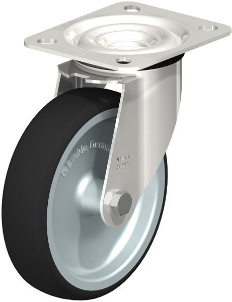 Blickle LEX-PATH 125G Edelstahl-Lenkrolle mit Anschraubplatte, Thermoplastisches Polyurethan, Grau, 847075