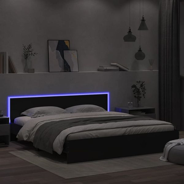 vidaXL Bettgestell mit Kopfteil und LED-Beleuchtung Schwarz 180x200 cm, 3207589