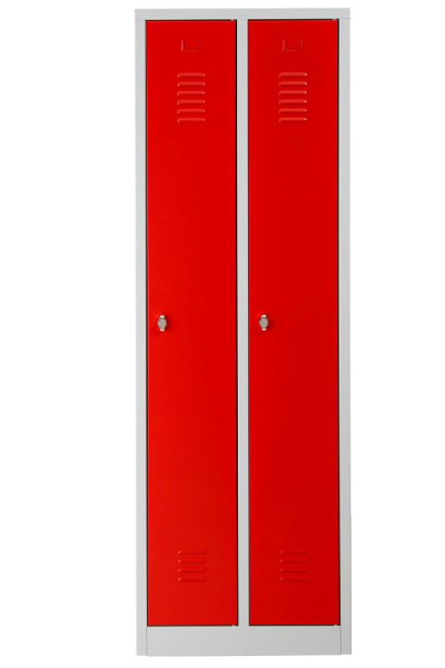 Gürkan Garderobenschrank, 50 x 60 x 180 cm, Lichtgrau, Feuerrot, Vorhangschloss, Hutboden & Kleiderhaken, WRC/2.1860, 103494