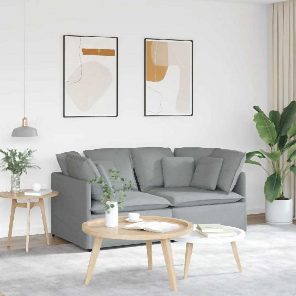 vidaXL Modulares Sofa mit Kissen Stoff Hellgrau, 3321237