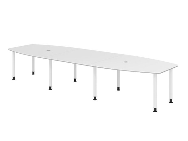 Hammerbacher Konferenztisch KT40C, 400 x 130 cm, Platte: Weiß, 25mm dick, 2 mm Duo-Kante, Acht-Fuß-Gestell Weiß, Arbeitshöhe 72-74 cm, VKT40C/W/W
