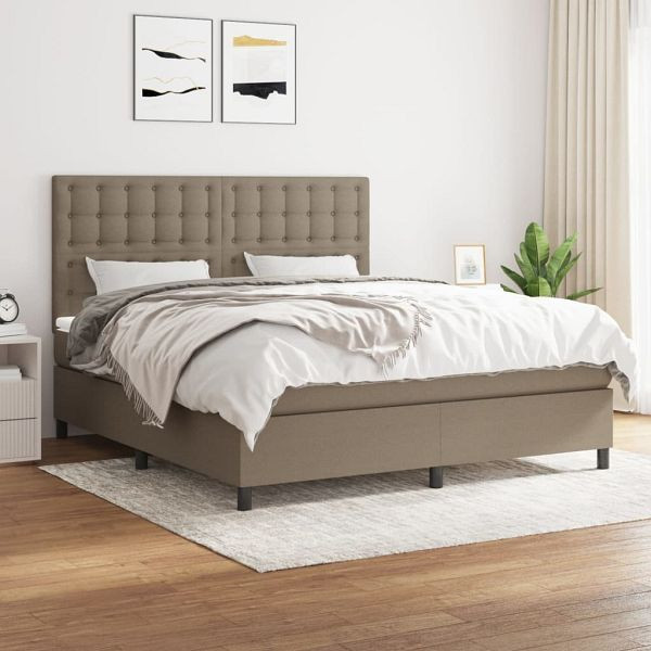 vidaXL Boxspringbett mit Matratze Taupe 160x200 cm Stoff, 3142109