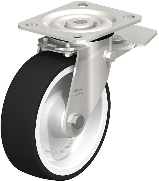 Blickle LX-POTH 125XR-ST Edelstahl-Lenkrolle, mittelschwere Ausführung, mit Anschraubplatte & Feststeller, Thermoplastisches Polyurethan, Grau, 760624