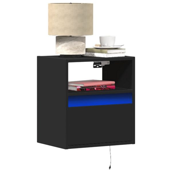 vidaXL Wand-Nachttische mit LED-Leuchten 2 Stk. Schwarz, 3307978