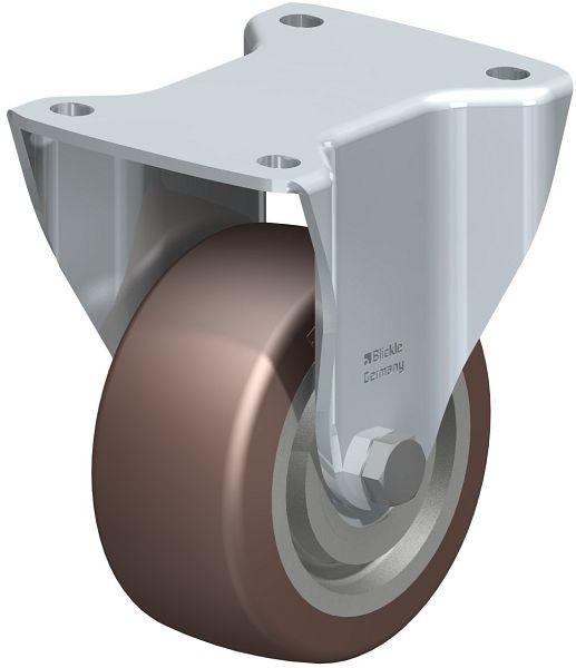 Blickle BH-GB 128K Stahlblech-Bockrolle, Schwerlast-Ausführung, mit Anschraubplatte, Blickle Besthane®, Braun, 754046