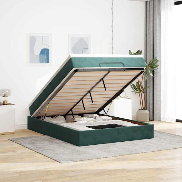 vidaXL Ottoman-Bett mit Matratze Dunkelgrün 140x200 cm Samt, 3311192