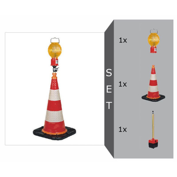 Stein HGS Blitzleuchten-Set -RED II- mit TL-Leitkegel 750 mm rot-weiß, Blitz-Richtstrahler, Versorgungsteil, 21994