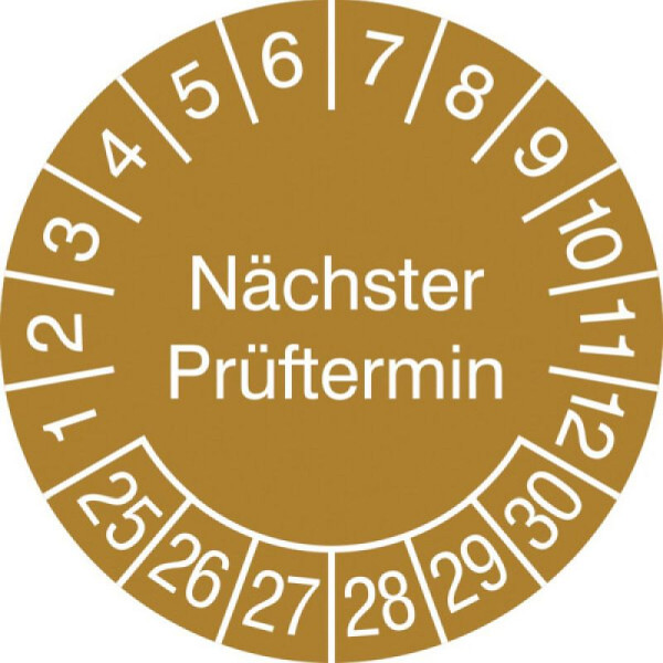 Stein HGS Prüfplaketten mit Jahresfarbe (6 Jahre), 30 mm, braun, 2025-2030, 31.3652-25