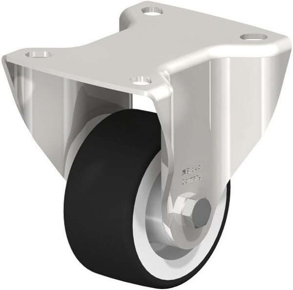 Blickle BKX-POTH 75G Edelstahl-Schwerlast-Bockrolle mit Anschraubplatte, Thermoplastisches Polyurethan, Grau, 754137