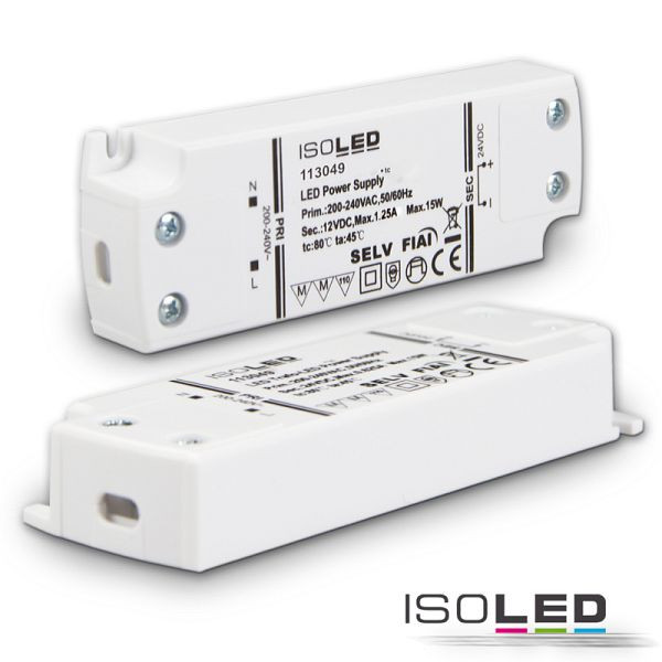 ISOLED LED Trafo 12V/DC, 0-15W, ultraflach, SELV, 113049