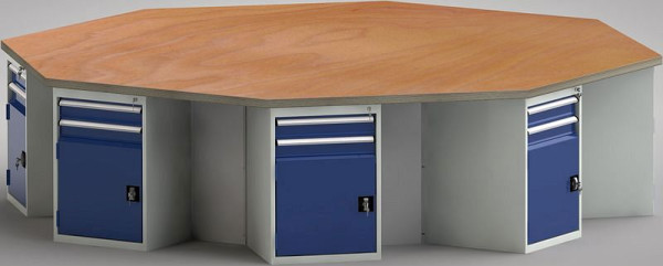 KLW PROFI-Werkbank in Achteckform (ERGO-Version) mit Buchen-Multiplexplatte in 8-Eck-Form 3259 x 3259 x 45 mm L x B x S, WP670E-1350M45-E8006