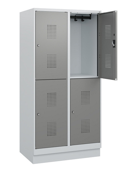C+P Doppelstöckiger Spind Evolo PLUS, Sockel, 4 Fächer, 1630x800x500mm, 7035/000, Zylinderschloss, 0493205-22 S10041