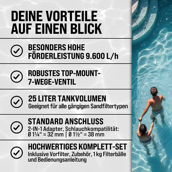 monzana Sandfilteranlage 9600 L/h inkl 1000gr Filterbällen, 109575