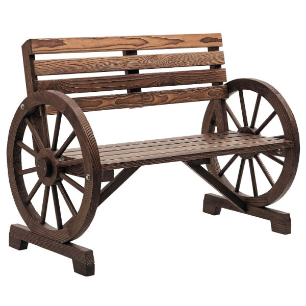 Outsunny Gartenbank, Wagenrad-Design, für 2 Personen, Naturholz, dunkelbraun, 105,5 x 56 x 79 cm, 84B-183V00TN