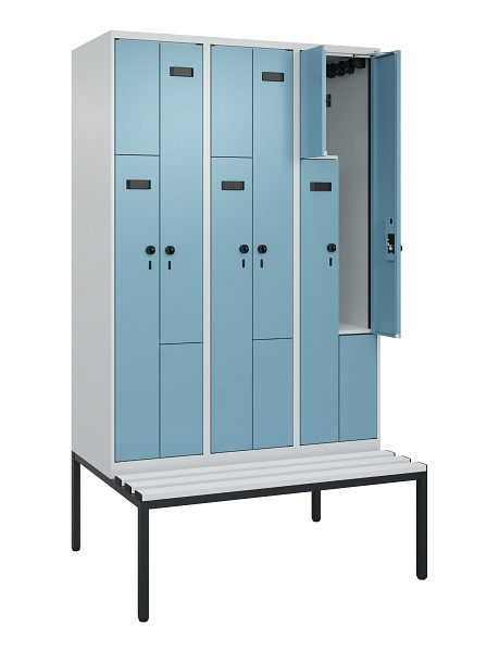 C+P Z-Spind Evolo PLUS, Bank, 6 Fächer, 2120x1200x815mm, 7035/0010, Drehriegel, Sitzfläche Kunststoff, Sitzbank, 0490537-326 S10063
