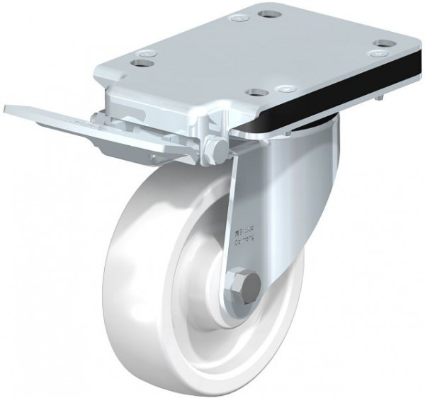 Blickle LK-SPO 125G-3-IS Stahlblech-Lenkrolle, schwere Ausführung, mit Anschraubplatte & Feststeller, Polyamid, Weiß, 679662