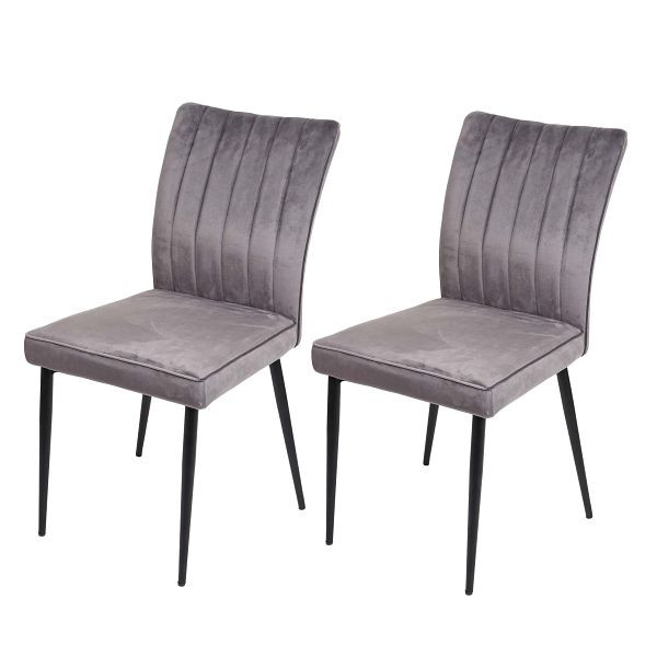 Mendler 2er-Set Esszimmerstuhl HWC-K16, Stuhl Küchenstuhl, Samt Metall, dunkelgrau, 89319