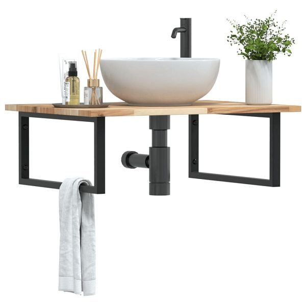 vidaXL Waschbeckenregal Wandmontage Stahl und Akazienholz, 3302889