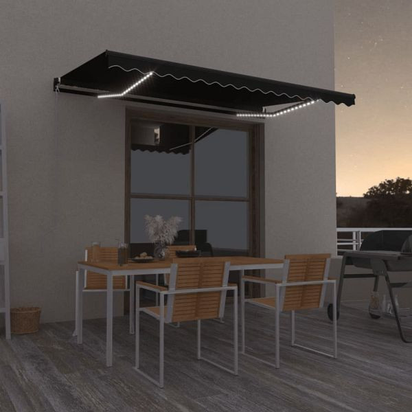 vidaXL Markise Manuell Einziehbar mit LED 450x350 cm Anthrazit, 3069204