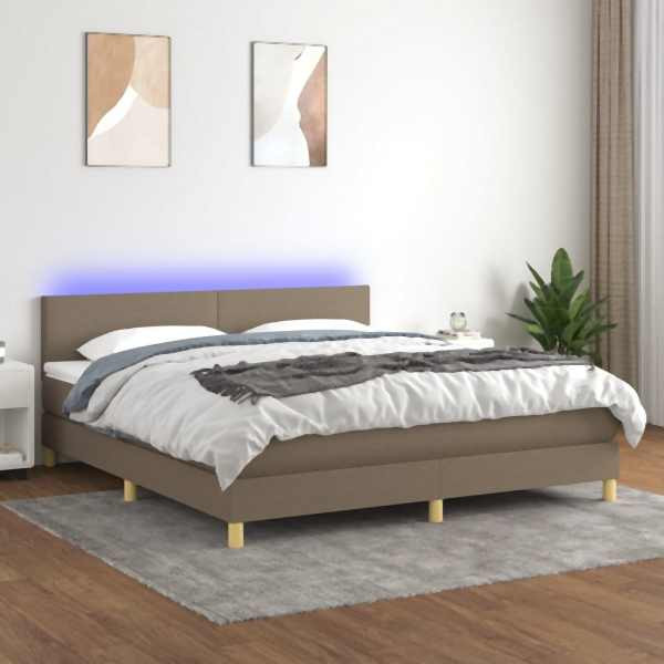 vidaXL Boxspringbett mit Matratze & LED Taupe 180x200 cm Stoff, 3133577