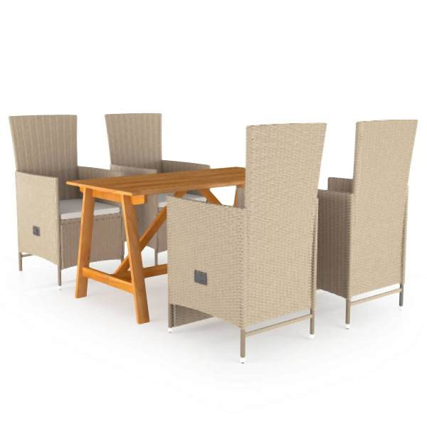 vidaXL 5-tlg. Garten-Essgruppe Beige, Polyester, 3068762