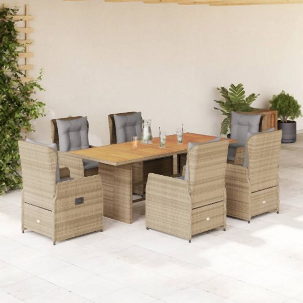 vidaXL 7-tlg. Garten-Essgruppe mit Kissen Beige Poly Rattan, 3262789
