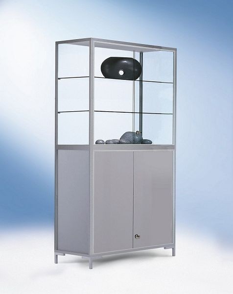 BST Staufachvitrine, Dekor-Silber, 3 Böden, 1500x400x1860mm, LINK-V15440