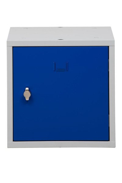 Gürkan Würfelschrank, 38 x 38 x 38 cm, Lichtgrau, Enzianblau, Vorhangschloss, CBL.38, 107001