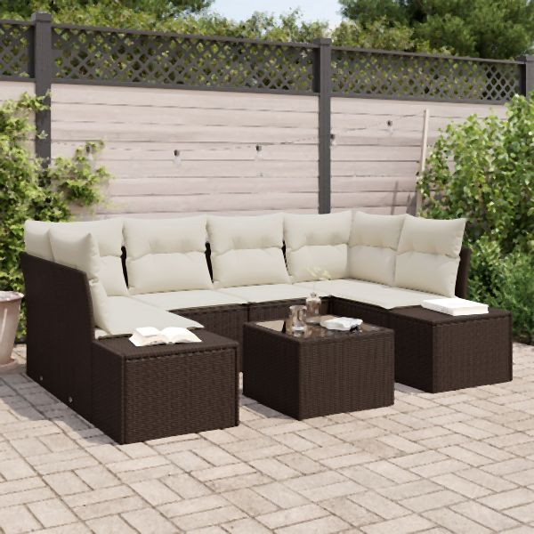 vidaXL 7-teiliges Garten Sofa Set mit Kissen aus braunem Poly-Rattan, 3355627