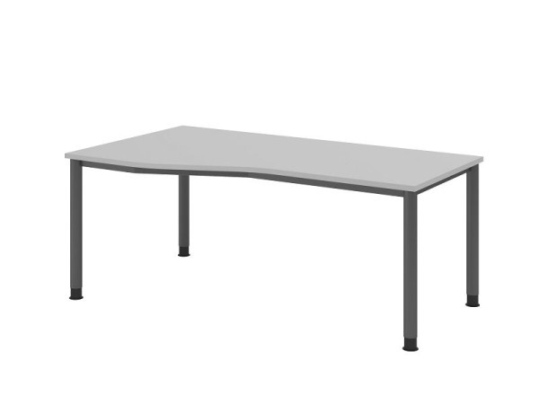 Hammerbacher Schreibtisch HS18, 180 x 100/80cm, Platte: Grau, 25 mm dick, 4-Fuß-Gestell in Graphit, Arbeitshöhe 68,5-81cm, VHS18/5/G
