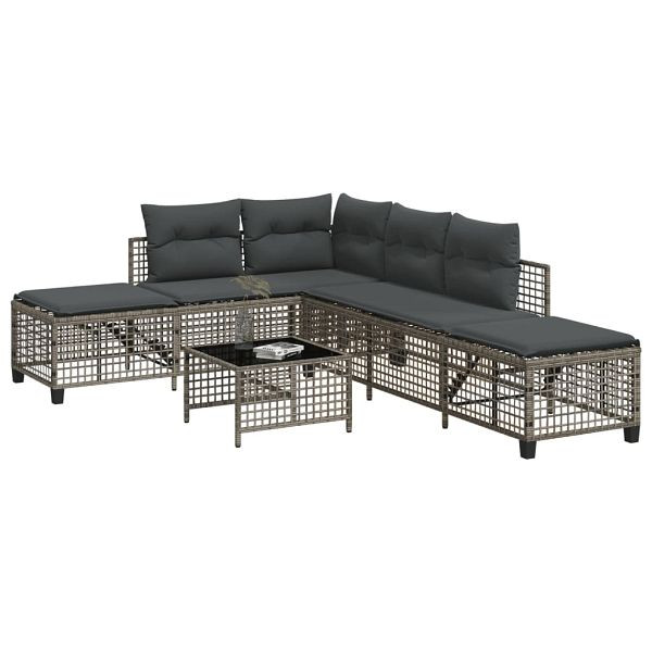 vidaXL 3-teilig Garten-Ecksofa-Set mit Kissen Grau Poly Rattan, 365446