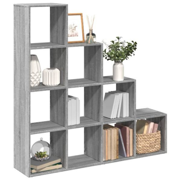 vidaXL Raumteiler-Bücherregal 4 Stufen Grau Sonoma 131,5x29x131,5 cm, 857972