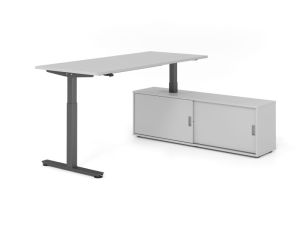 Hammerbacher Schreibtisch XMST19, 180x80cm, Platte: Grau, T-Fuß Gestell Graphit, Höhe: 71 - 120 cm, Grau / Grau, VXMST19SB/5/G/5/5