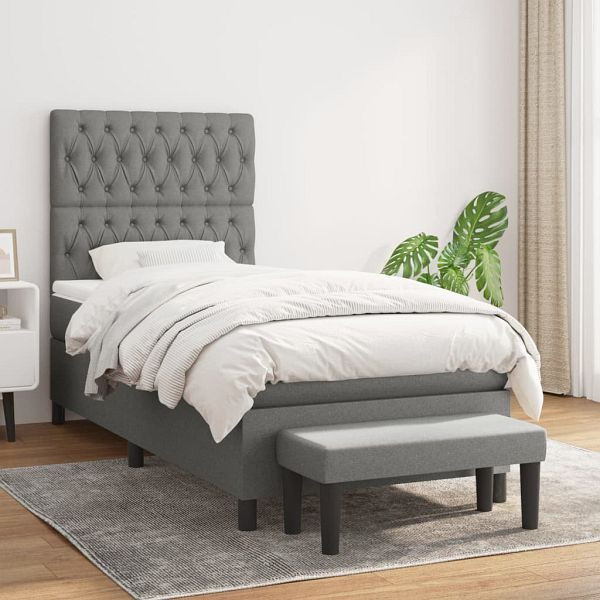 vidaXL Boxspringbett mit Matratze Dunkelgrau 90x190 cm Stoff, 3136798