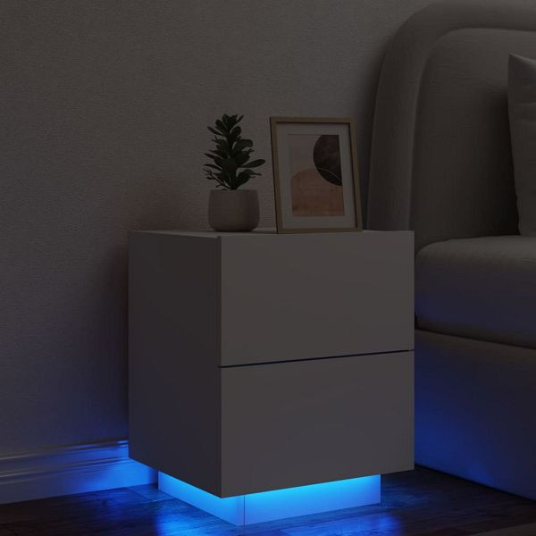 vidaXL Nachttisch mit LED-Leuchten Weiß Holzwerkstoff, 836735