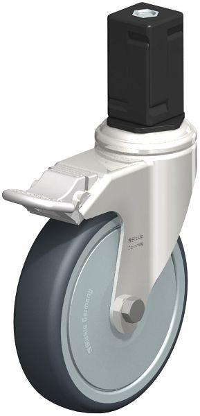 Blickle LKRXA-TPA 126KD-11-FI-FK-EXV17 Edelstahl-Apparate-Lenkrolle mit Expander & Feststeller, Thermoplastisches Gummi-Elastomer, Grau, 853206