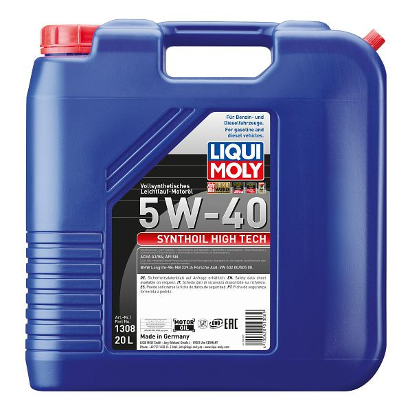 LIQUI MOLY Leichtlauföl Synthoil High Tech 5W-40, Kanister Kunststoff, VE: 20 Liter, 1308