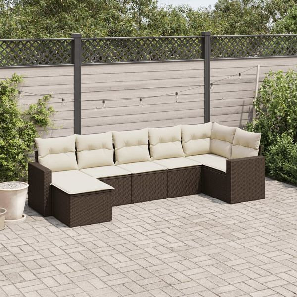 vidaXL 7-teilig Garten-Sofagarnitur mit Kissen Braun Poly Rattan, 3219273