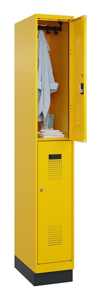 C+P Doppelstöckiger Spind Evolo PLUS, mit Sockel, 2 Fächer, 1950x300x500mm, 1023, Zylinderschloss, 049320-10 S10049