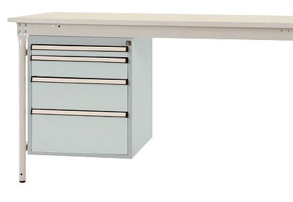 Manuflex Gehäuse-Unterbau stationär, Nutzhöhe 500 mm mit 4 Schubfächer, für Tischtiefe 800 mm, Lichtgrau, ZB4752.7035