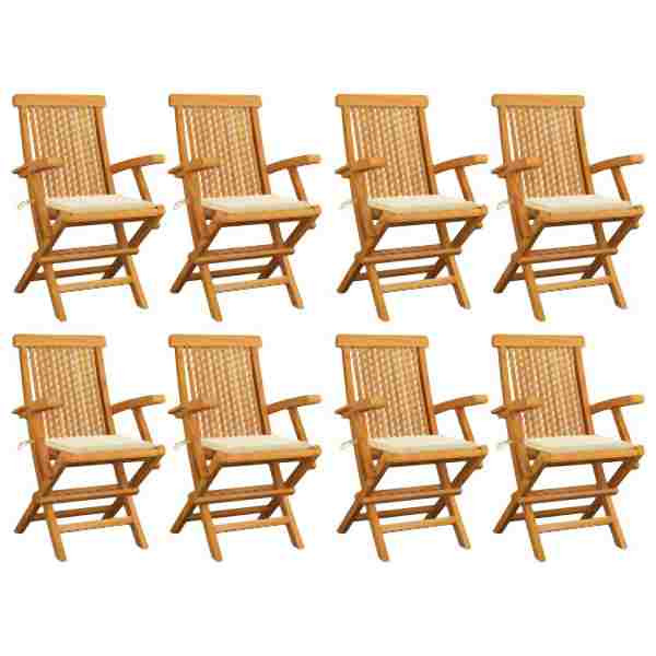 vidaXL Gartenstühle mit Creme Kissen 8 Stück Massivholz Teak, 3072891
