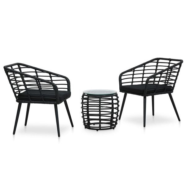 vidaXL 3-teilig Bistro-Set Poly Rattan Schwarz, 48579, 8719883784113