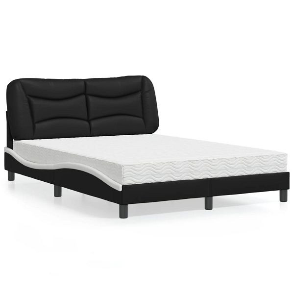 vidaXL Bett mit Matratze Schwarz und Weiß 140x200 cm Kunstleder, 3208729