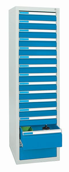 stumpf Schubladenschrank - Säule, Höhe 180 cm, 100 % Teleskopauszüge, 75 kg / Schublade, Alu-Griffleisten, 15 Schubladen, lichtgrau / lichtblau, 7605678