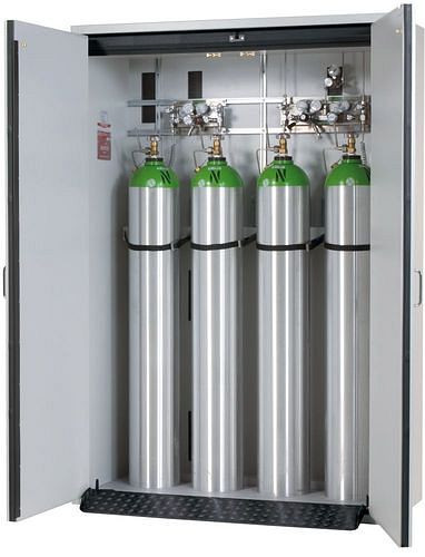 asecos Gasflaschenschrank feuerbeständig G30, 4 x 50 l Flaschen, B 1400 mm, 2-flügelige Tür, grau, 117005