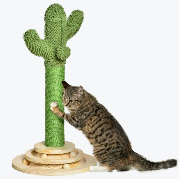 PawHut Kratzbaum Kaktus 65 cm Hoch Sisal Seil Kiefernholz Grün+Natur, D30-453