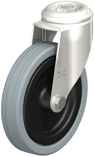 Blickle LKRXA-VPA 125G Edelstahl-Apparate-Lenkrolle mit Rückenloch, Vollgummi, Grau, 224360