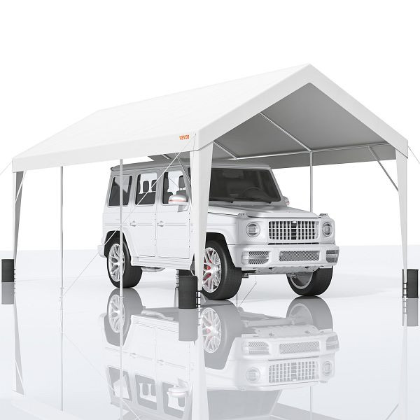 VEVOR Zeltgarage 3 x 6 x 2,8 m Garagenzelt aus 180 g/m² verzinktes Stahlrohr Lagerzelt Carport 38 mm Säulendurchmesser Weiß, KFSJS810X20FT3BYUV0