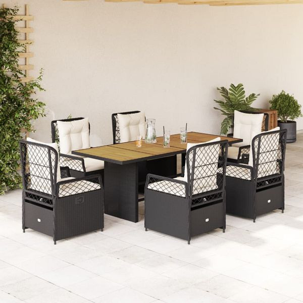 vidaXL 7-teilig Garten-Essgruppe mit Kissen Schwarz Poly Rattan, 3262924